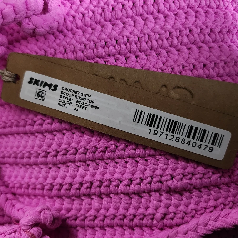 NWT Skims Crochet Swim Scoop Bikini Top TAFFY PINK Boho 4X